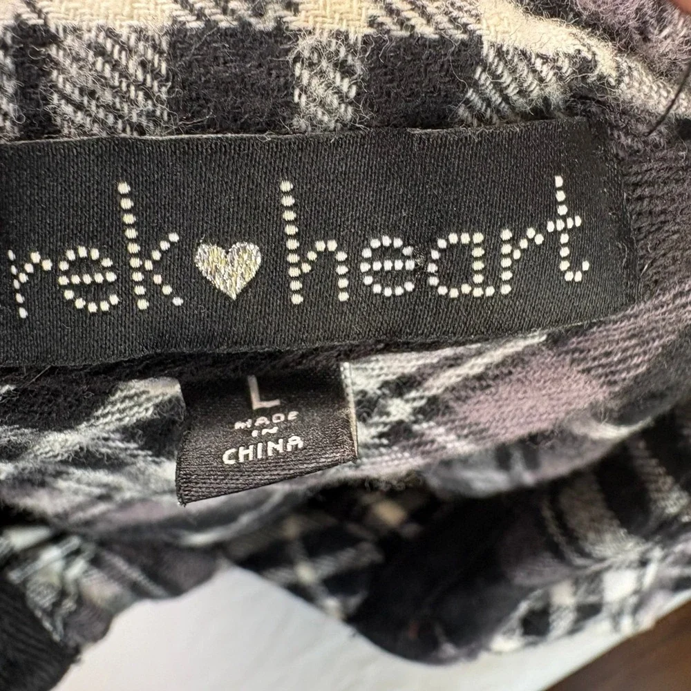 derek heart Black White Plaid flannel Button Front Shirtdress Womens L Y2K - Picture 5 of 7